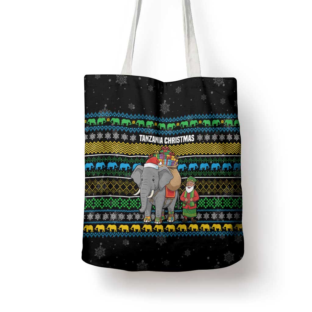 Tanzania Christmas Tote Bag with Santa Riding Elephant Snowflakes and Colorful African - Wonder Print Shop