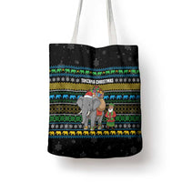 Tanzania Christmas Tote Bag with Santa Riding Elephant Snowflakes and Colorful African - Wonder Print Shop