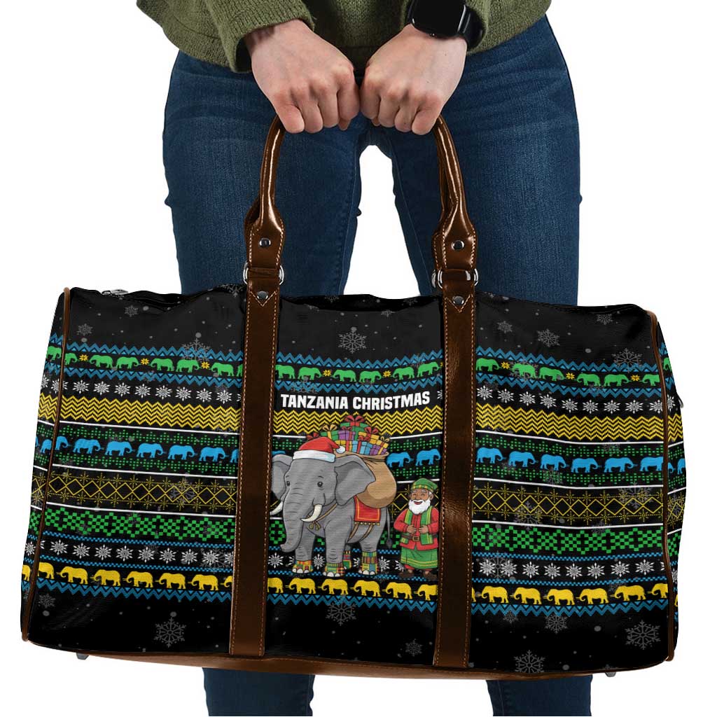 Tanzania Christmas Travel Bag with Santa Riding Elephant Snowflakes and Colorful African - Wonder Print Shop