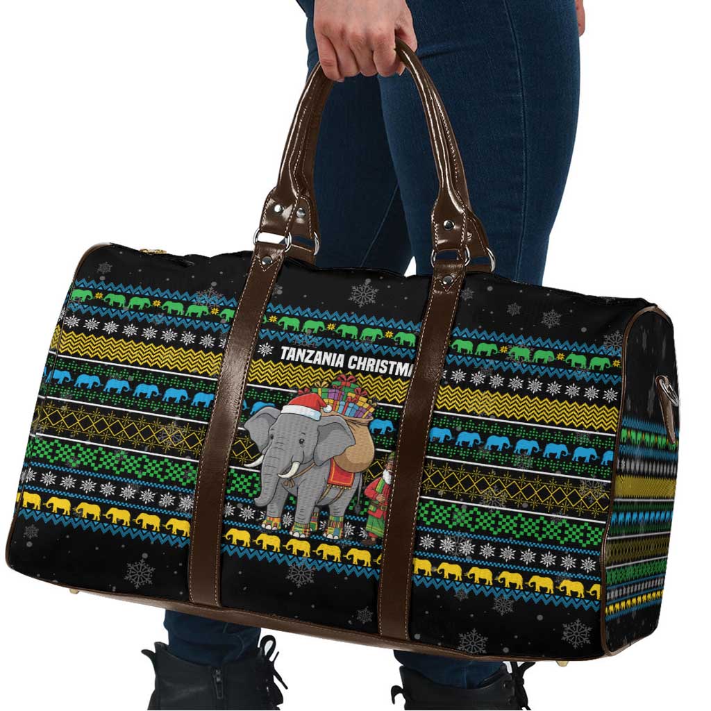 Tanzania Christmas Travel Bag with Santa Riding Elephant Snowflakes and Colorful African - Wonder Print Shop