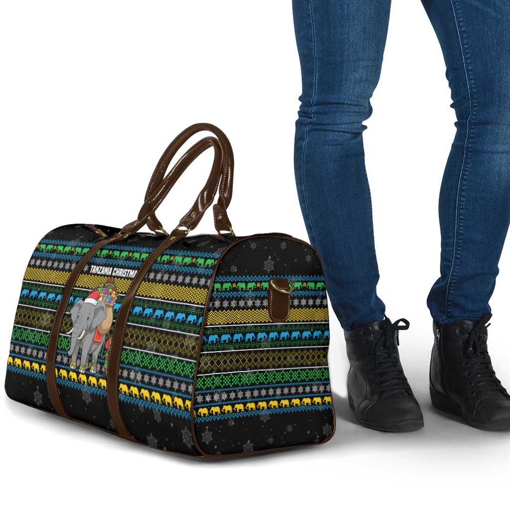 Tanzania Christmas Travel Bag with Santa Riding Elephant Snowflakes and Colorful African - Wonder Print Shop