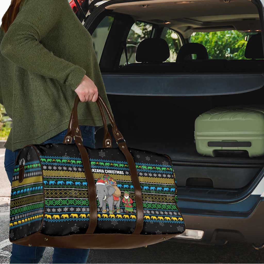 Tanzania Christmas Travel Bag with Santa Riding Elephant Snowflakes and Colorful African - Wonder Print Shop