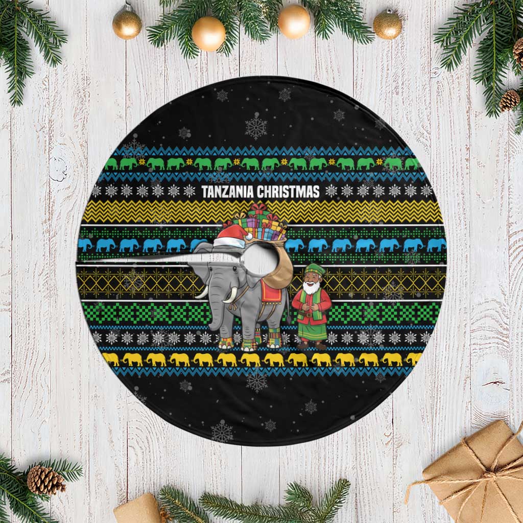 Tanzania Christmas Tree Skirt with Santa Riding Elephant Snowflakes and Colorful African - Wonder Print Shop