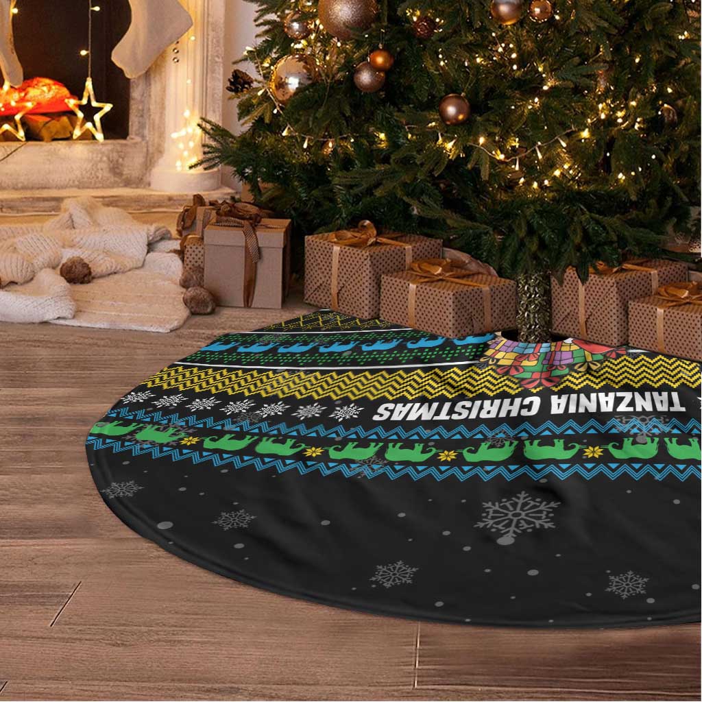 Tanzania Christmas Tree Skirt with Santa Riding Elephant Snowflakes and Colorful African - Wonder Print Shop