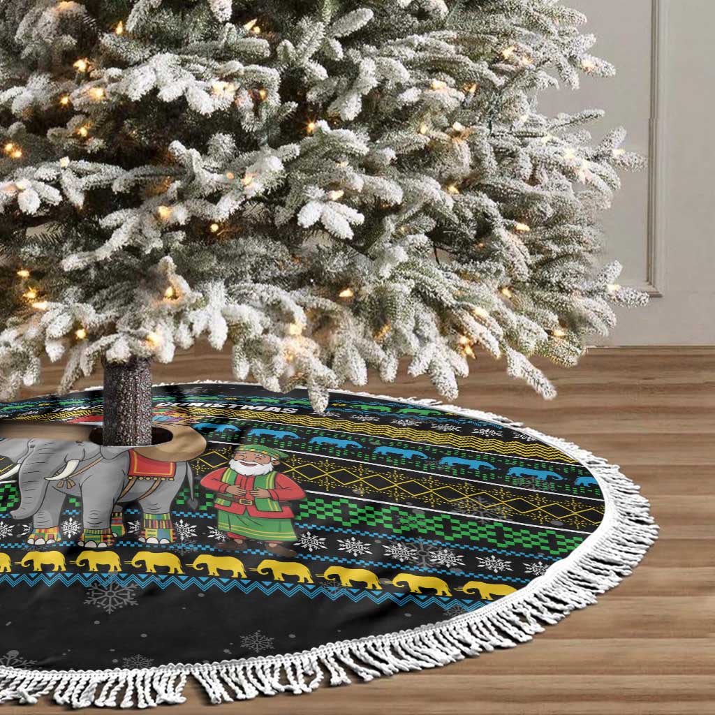 Tanzania Christmas Tree Skirt with Santa Riding Elephant Snowflakes and Colorful African - Wonder Print Shop