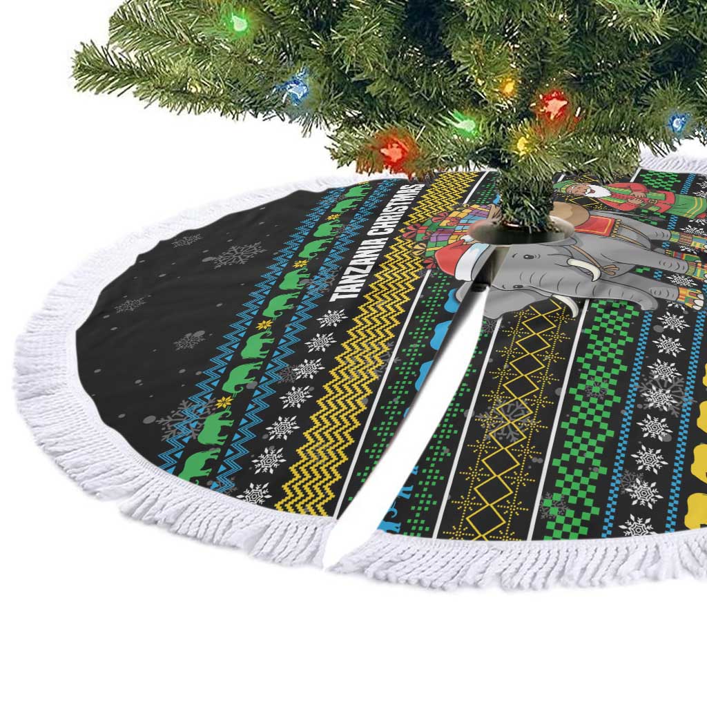 Tanzania Christmas Tree Skirt with Santa Riding Elephant Snowflakes and Colorful African - Wonder Print Shop