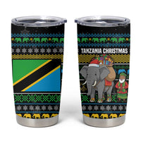 Tanzania Christmas Tumbler Cup with Santa Riding Elephant Snowflakes and Colorful African - Wonder Print Shop