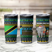 Tanzania Christmas Tumbler Cup with Santa Riding Elephant Snowflakes and Colorful African - Wonder Print Shop