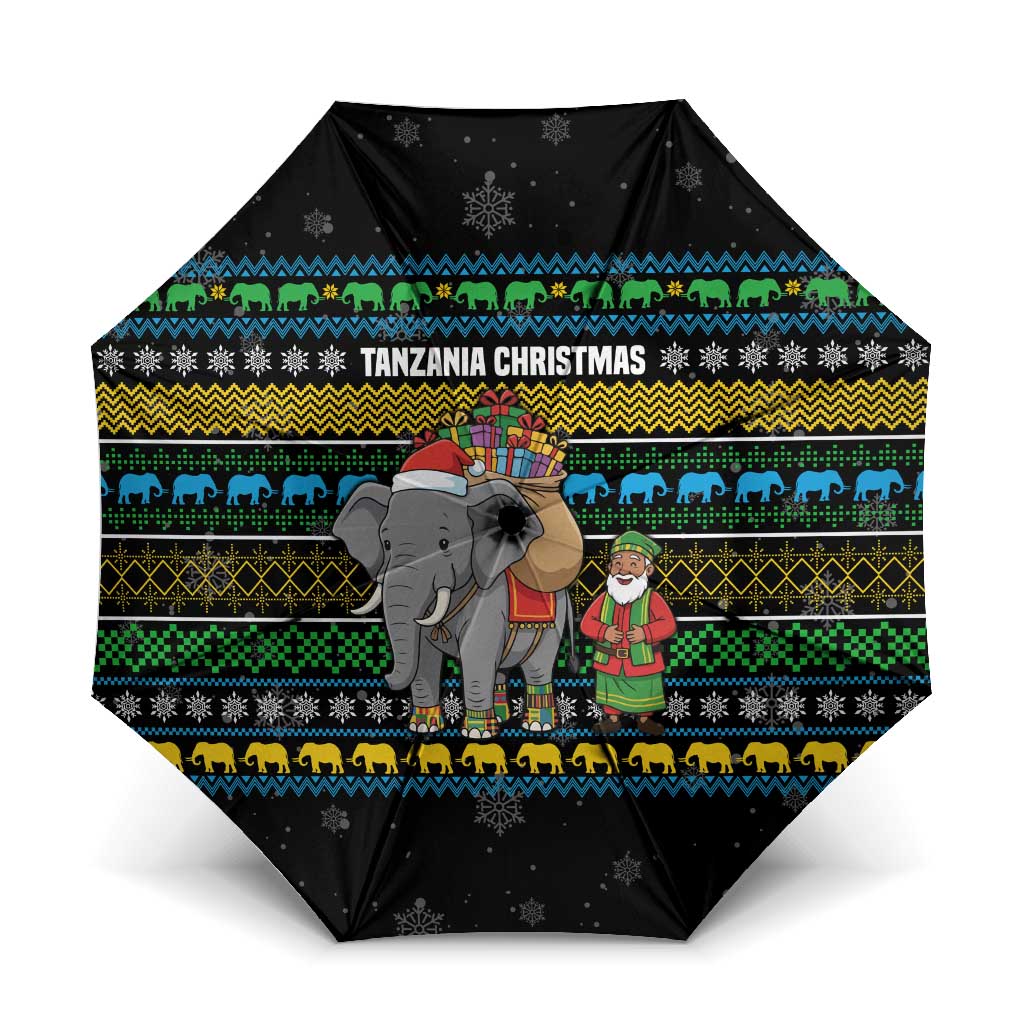 Tanzania Christmas Umbrella with Santa Riding Elephant Snowflakes and Colorful African - Wonder Print Shop