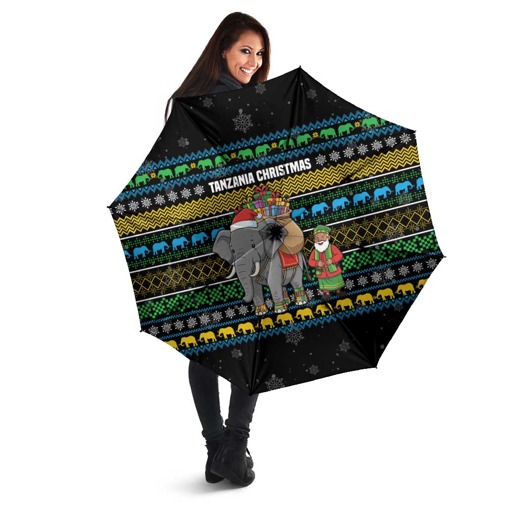 Tanzania Christmas Umbrella with Santa Riding Elephant Snowflakes and Colorful African - Wonder Print Shop