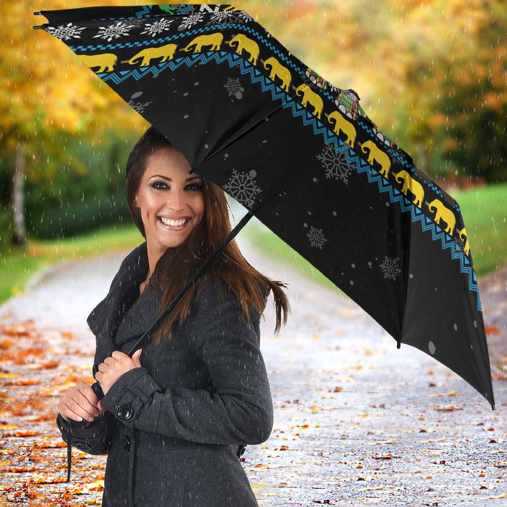 Tanzania Christmas Umbrella with Santa Riding Elephant Snowflakes and Colorful African - Wonder Print Shop