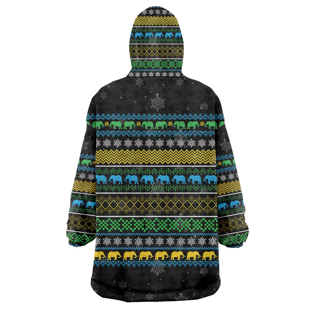 Tanzania Christmas Wearable Blanket Hoodie with Santa Riding Elephant Snowflakes and Colorful African - Wonder Print Shop