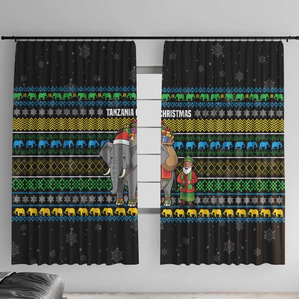 Tanzania Christmas Window Curtain with Santa Riding Elephant Snowflakes and Colorful African - Wonder Print Shop