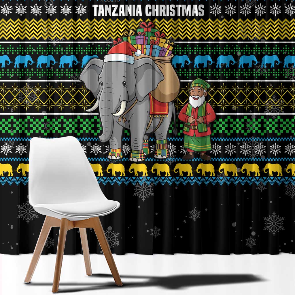 Tanzania Christmas Window Curtain with Santa Riding Elephant Snowflakes and Colorful African - Wonder Print Shop