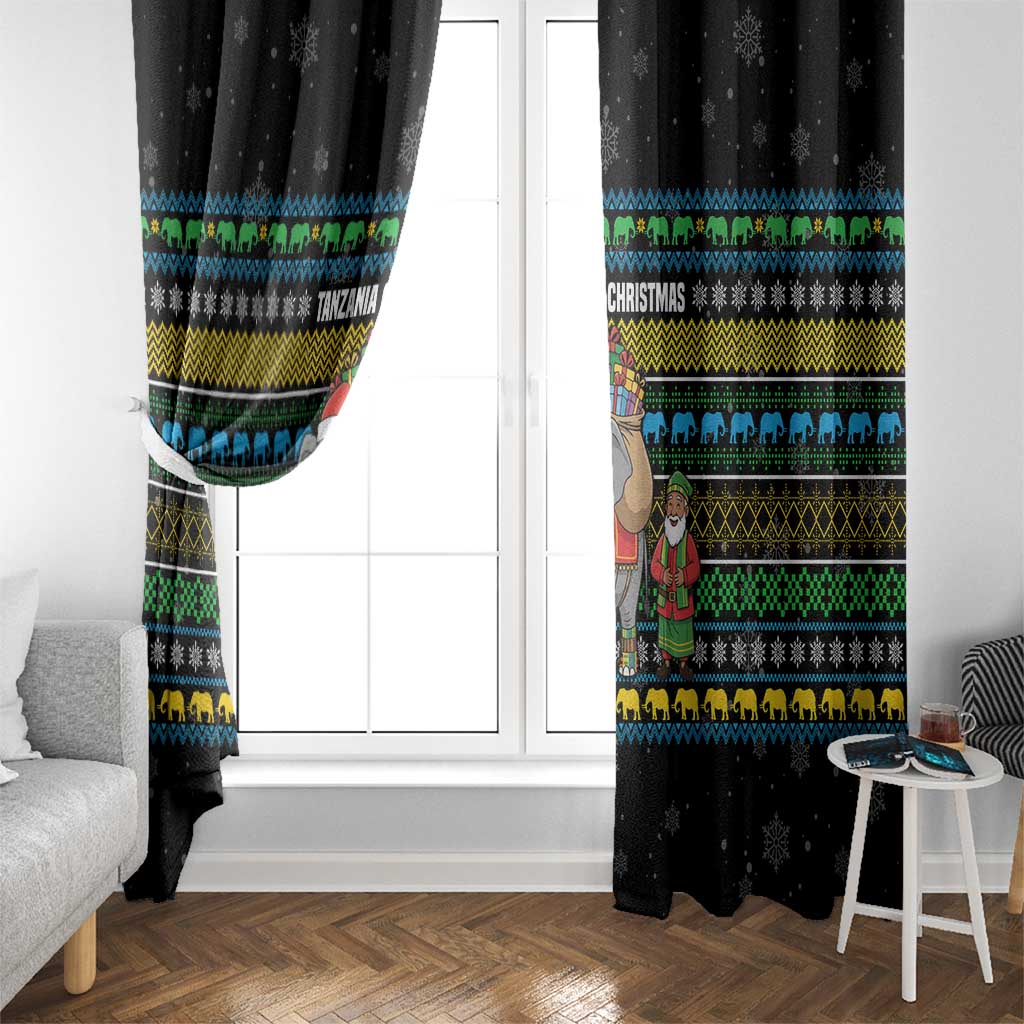 Tanzania Christmas Window Curtain with Santa Riding Elephant Snowflakes and Colorful African - Wonder Print Shop