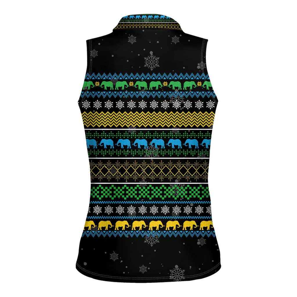 Tanzania Christmas Women Sleeveless Polo Shirt with Santa Riding Elephant Snowflakes and Colorful African - Wonder Print Shop