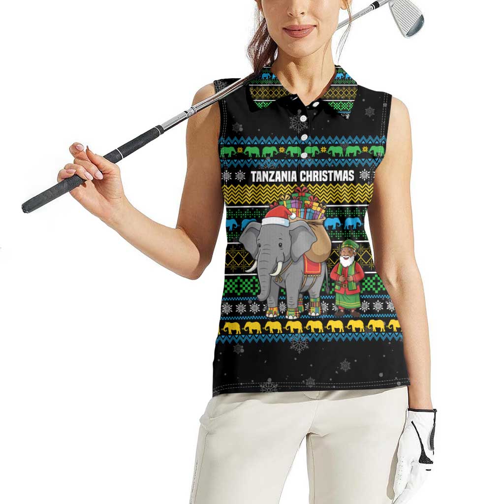 Tanzania Christmas Women Sleeveless Polo Shirt with Santa Riding Elephant Snowflakes and Colorful African - Wonder Print Shop