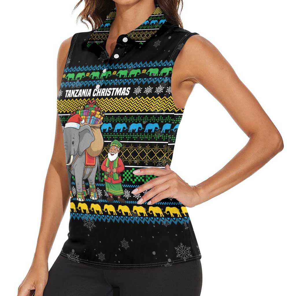 Tanzania Christmas Women Sleeveless Polo Shirt with Santa Riding Elephant Snowflakes and Colorful African - Wonder Print Shop