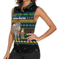 Tanzania Christmas Women Sleeveless Polo Shirt with Santa Riding Elephant Snowflakes and Colorful African - Wonder Print Shop