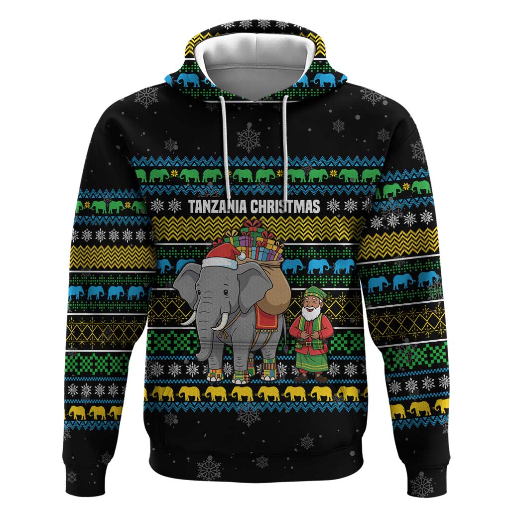 Tanzania Christmas Zip Hoodie with Santa Riding Elephant Snowflakes and Colorful African - Wonder Print Shop