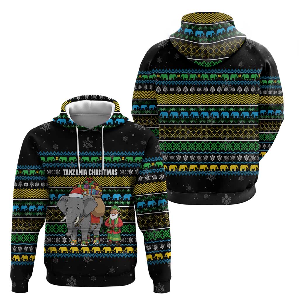 Tanzania Christmas Zip Hoodie with Santa Riding Elephant Snowflakes and Colorful African - Wonder Print Shop
