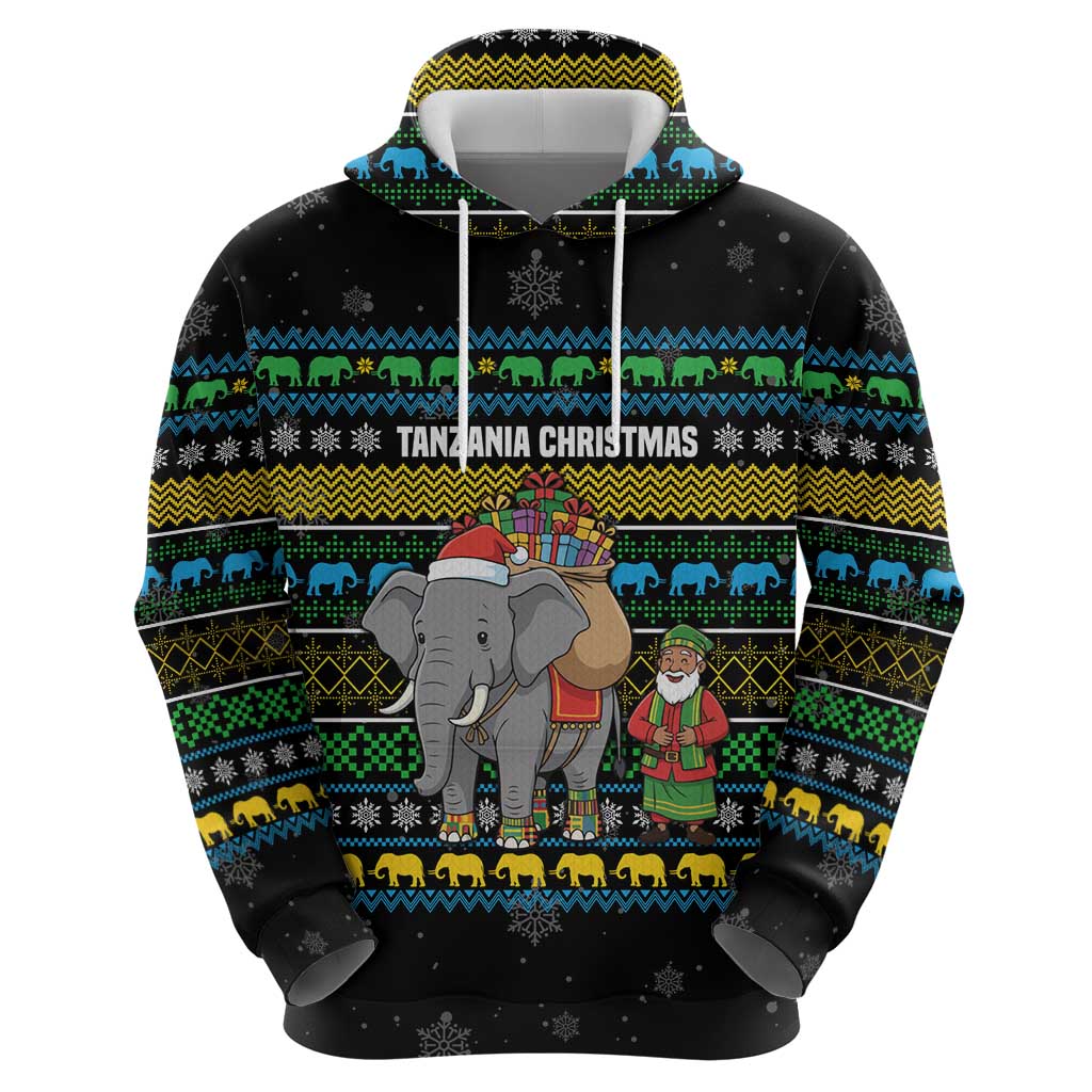 Tanzania Christmas Zip Hoodie with Santa Riding Elephant Snowflakes and Colorful African - Wonder Print Shop
