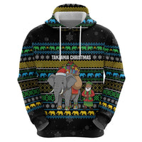 Tanzania Christmas Zip Hoodie with Santa Riding Elephant Snowflakes and Colorful African - Wonder Print Shop