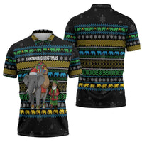 Tanzania Christmas Zipper Polo Shirt with Santa Riding Elephant Snowflakes and Colorful African - Wonder Print Shop