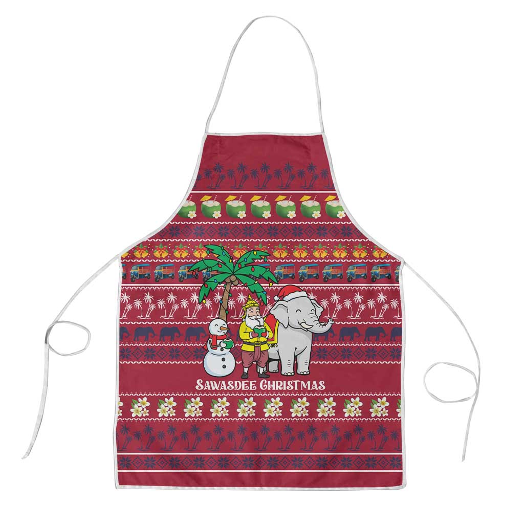 Thailand Christmas Apron with Santa Elephant Snowman Palm Tree and Sawasdee Holiday - undefined