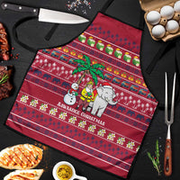 Thailand Christmas Apron with Santa Elephant Snowman Palm Tree and Sawasdee Holiday - undefined