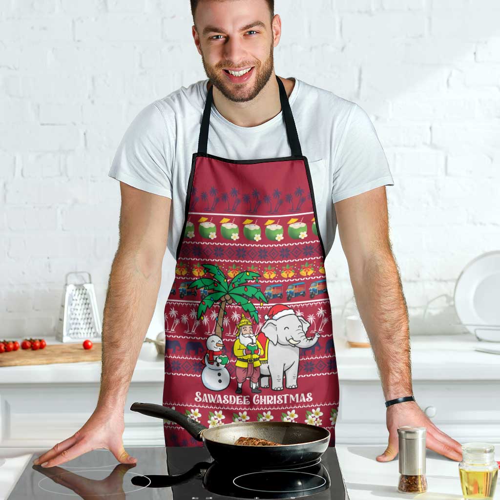 Thailand Christmas Apron with Santa Elephant Snowman Palm Tree and Sawasdee Holiday - undefined