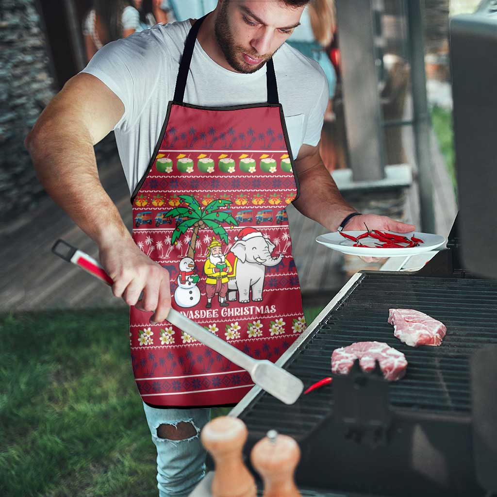 Thailand Christmas Apron with Santa Elephant Snowman Palm Tree and Sawasdee Holiday - undefined