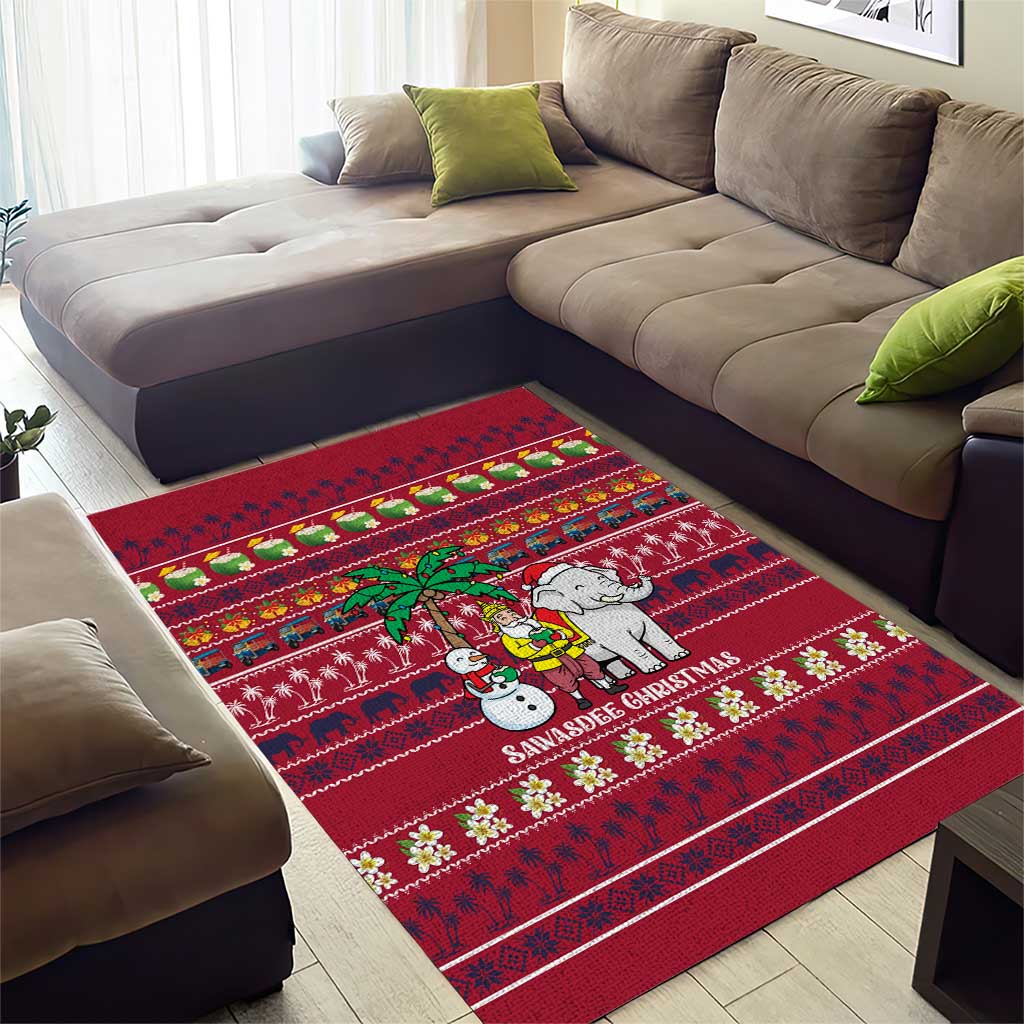Thailand Christmas Area Rug with Santa Elephant Snowman Palm Tree and Sawasdee Holiday - Wonder Print Shop