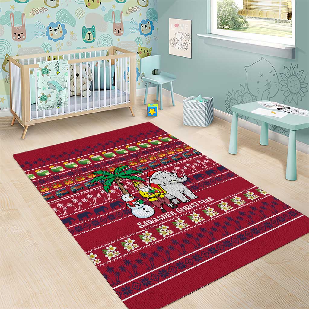 Thailand Christmas Area Rug with Santa Elephant Snowman Palm Tree and Sawasdee Holiday - Wonder Print Shop