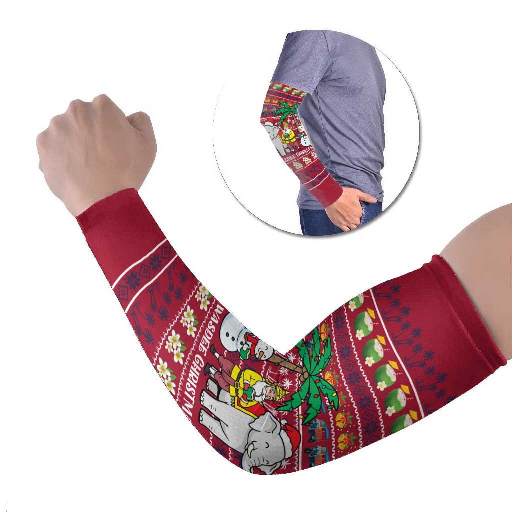 Thailand Christmas Arm Sleeves with Santa Elephant Snowman Palm Tree and Sawasdee Holiday - Wonder Print Shop
