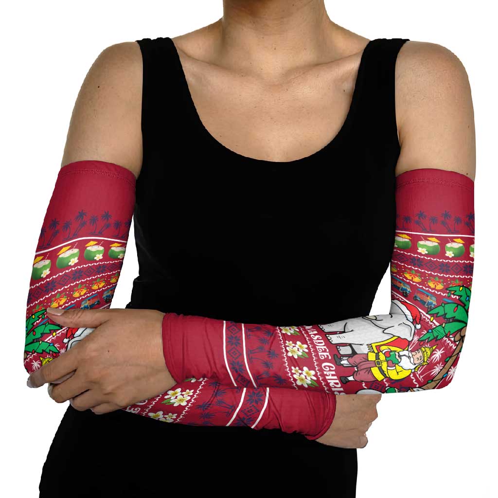 Thailand Christmas Arm Sleeves with Santa Elephant Snowman Palm Tree and Sawasdee Holiday - Wonder Print Shop