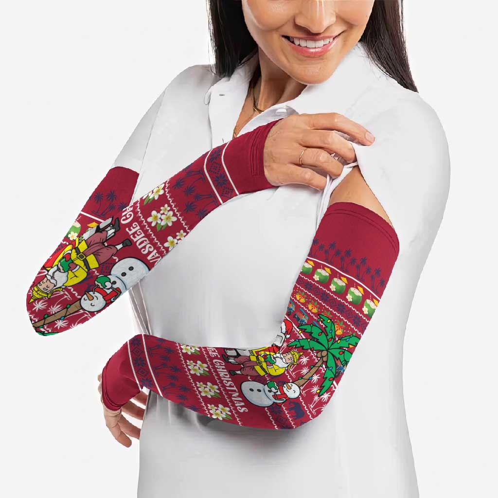 Thailand Christmas Arm Sleeves with Santa Elephant Snowman Palm Tree and Sawasdee Holiday - Wonder Print Shop