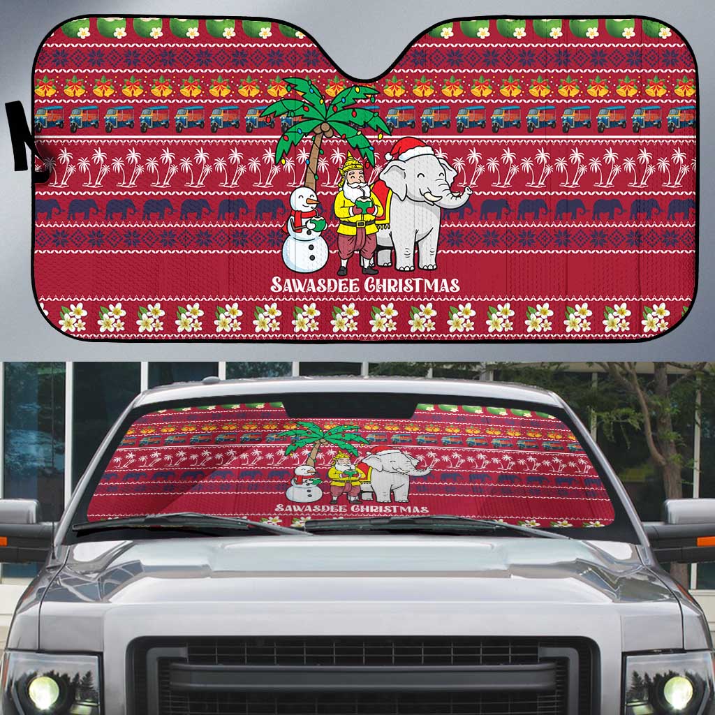 Thailand Christmas Auto Sun Shade with Santa Elephant Snowman Palm Tree and Sawasdee Holiday - Wonder Print Shop