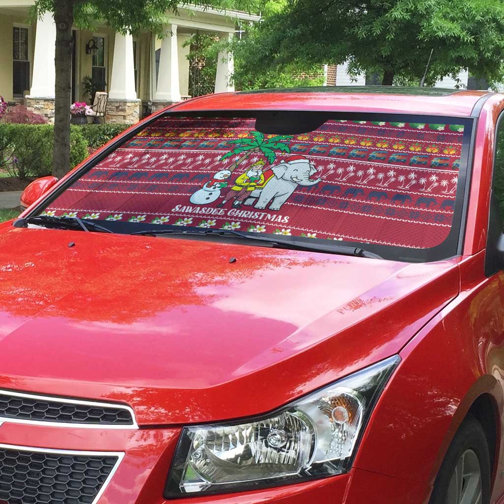 Thailand Christmas Auto Sun Shade with Santa Elephant Snowman Palm Tree and Sawasdee Holiday - Wonder Print Shop