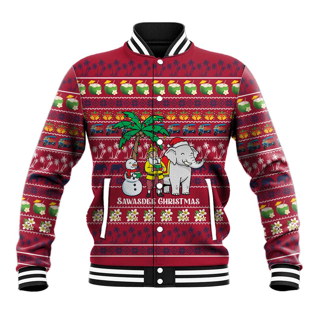 Thailand Christmas Baseball Jacket with Santa Elephant Snowman Palm Tree and Sawasdee Holiday - Wonder Print Shop