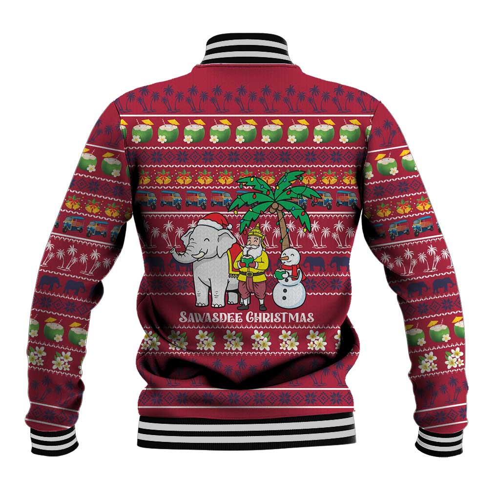 Thailand Christmas Baseball Jacket with Santa Elephant Snowman Palm Tree and Sawasdee Holiday - Wonder Print Shop
