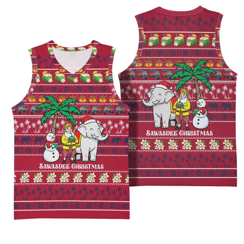 Thailand Christmas Basketball Jersey with Santa Elephant Snowman Palm Tree and Sawasdee Holiday - Wonder Print Shop