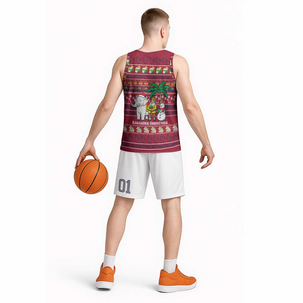 Thailand Christmas Basketball Jersey with Santa Elephant Snowman Palm Tree and Sawasdee Holiday - Wonder Print Shop