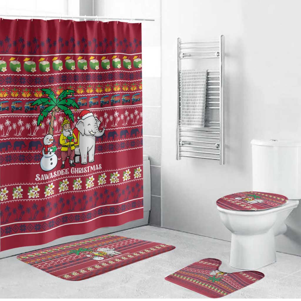 Thailand Christmas Bathroom Set with Santa Elephant Snowman Palm Tree and Sawasdee Holiday - Wonder Print Shop