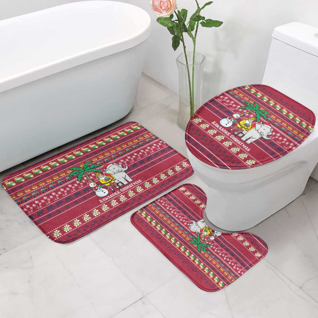 Thailand Christmas Bathroom Set with Santa Elephant Snowman Palm Tree and Sawasdee Holiday - Wonder Print Shop