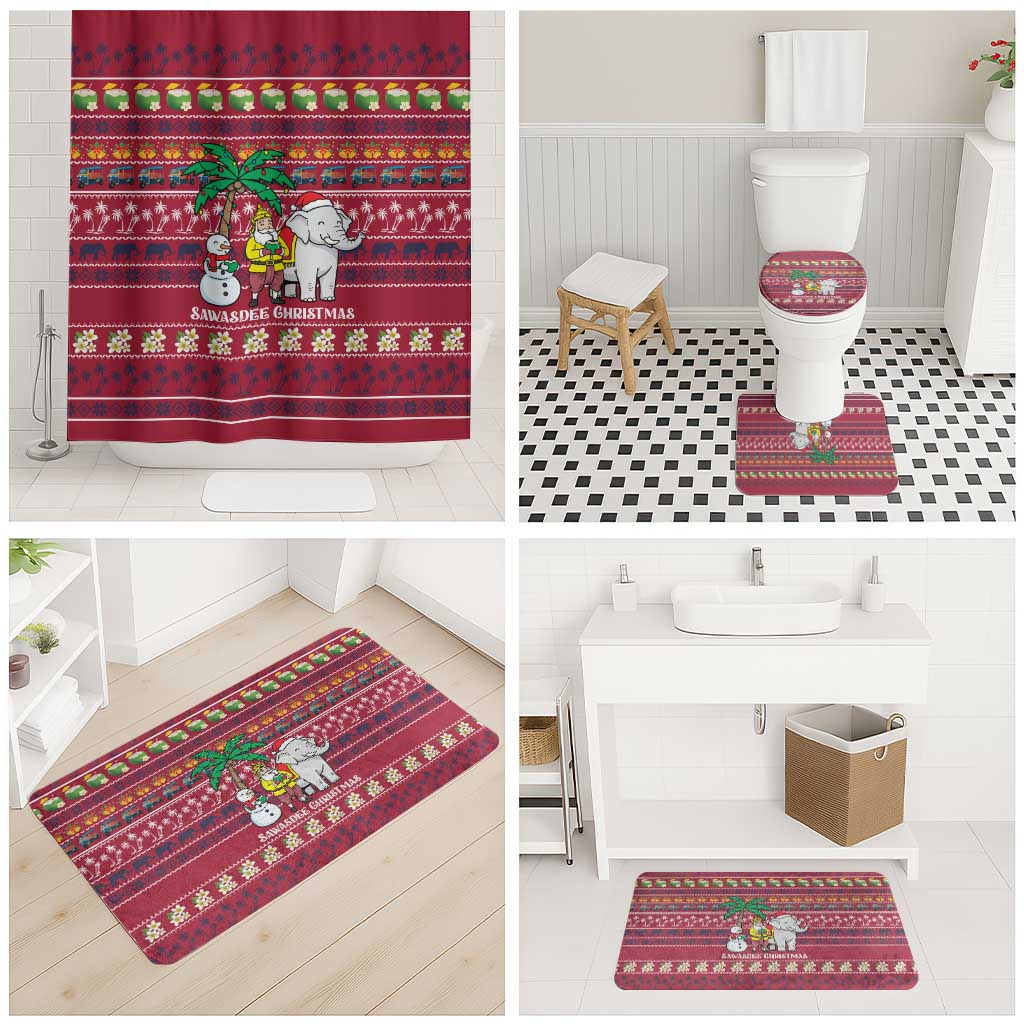 Thailand Christmas Bathroom Set with Santa Elephant Snowman Palm Tree and Sawasdee Holiday - Wonder Print Shop