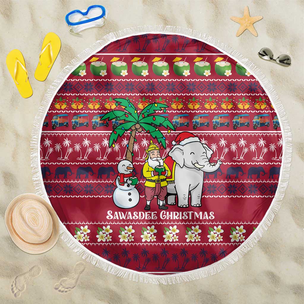 Thailand Christmas Beach Blanket with Santa Elephant Snowman Palm Tree and Sawasdee Holiday - Wonder Print Shop