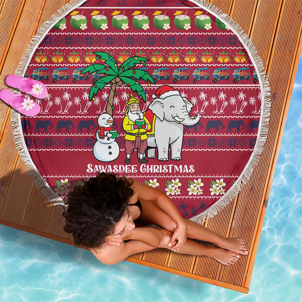 Thailand Christmas Beach Blanket with Santa Elephant Snowman Palm Tree and Sawasdee Holiday - Wonder Print Shop