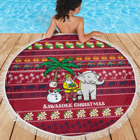 Thailand Christmas Beach Blanket with Santa Elephant Snowman Palm Tree and Sawasdee Holiday - Wonder Print Shop