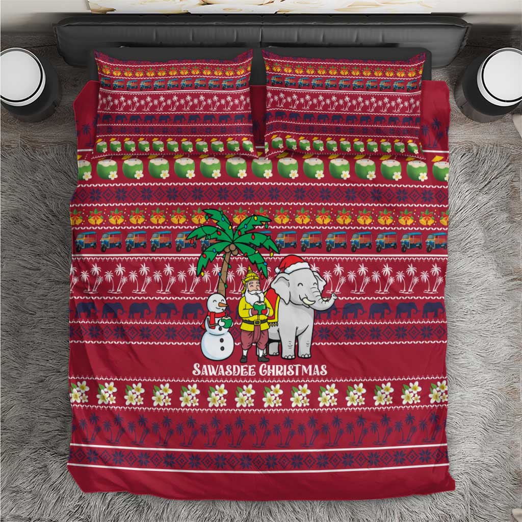 Thailand Christmas Bedding Set with Santa Elephant Snowman Palm Tree and Sawasdee Holiday - Wonder Print Shop